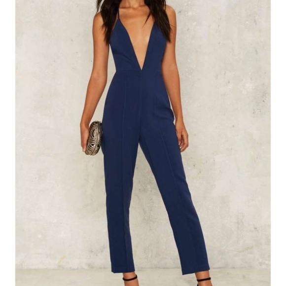 Nasty Gal Blue Deep Plunge Jumpsuit - Picture 2 of 6